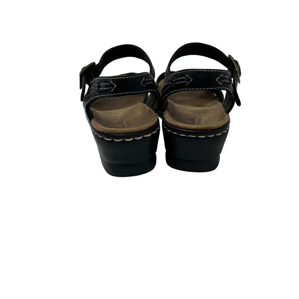 Clarks Bendables Black Leather Wedge Sandals Strappy Ankle Strap Womens 7.5 - Picture 14 of 14